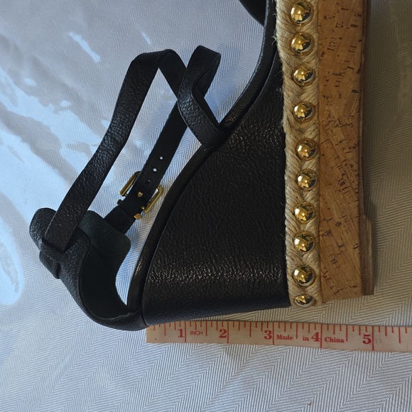 🌸Via Spiga Cork Bottom Black and Gold Wedge Sandals 9 - Picture 4 of 9